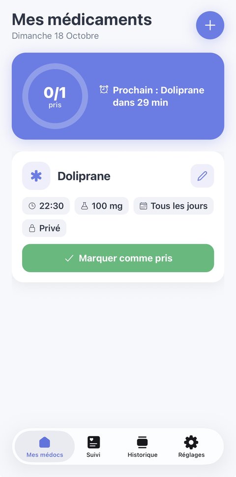 MediMentica : liste des médicaments du jour